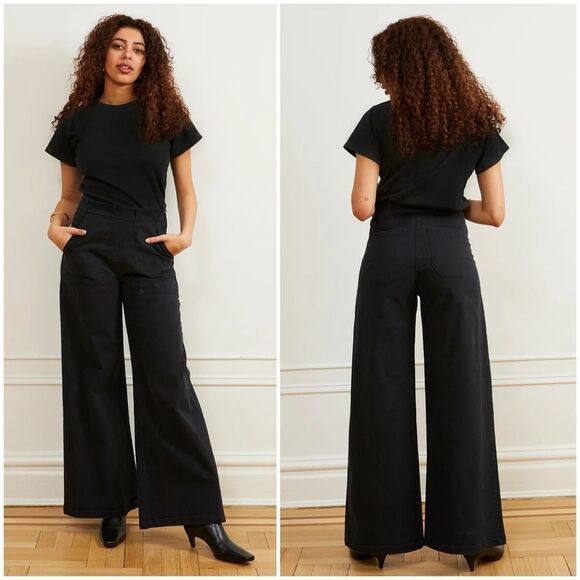 Loup Sabrina Wide Leg Cotton Traousers Pants in Black Size 3X - Picture 1 of 14
